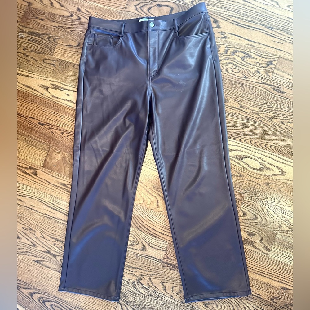 Loft faux leather pants 14 brown/burgundy